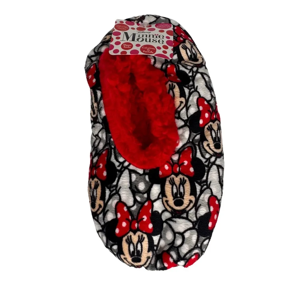 NWT Disney Minnie Mouse Kids Slipper Socks Red Faux Fur Lining Size 13-4 Gift